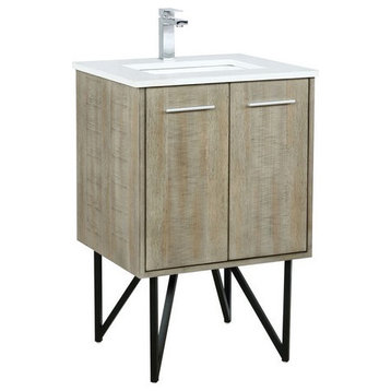 Lancy Modern Rustic Acacia 24" Square Sink Bathroom Vanity, Labaro Rose Gold Fau