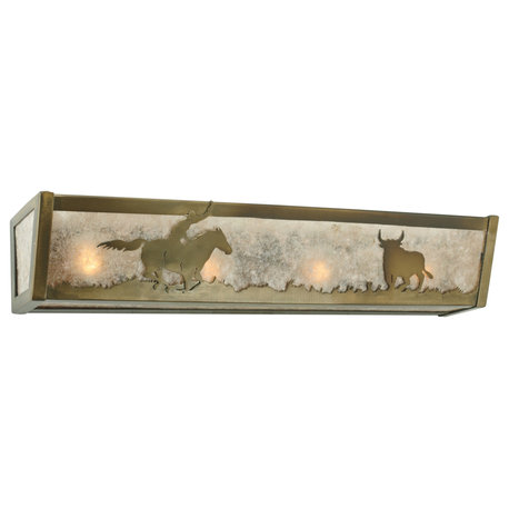 Meyda Tiffany 113548 24"W Cowboy & Steer Vanity Light - Antique Copper / Silver