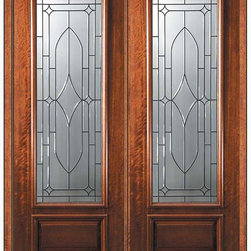 Prehung Double Door 96 Wood Mahogany Bourbon 1 Panel 3/4 Lite Glass - Front Doors