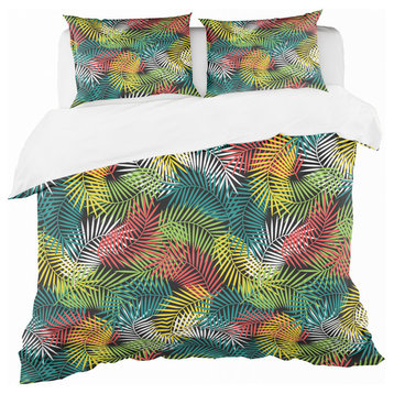 Tropical With Stylized Coconut Palm Leaves Tropical Bedding, Queen