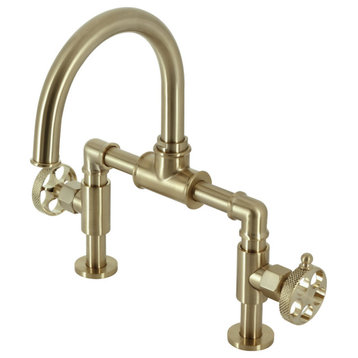 Kingston Brass KS2177RKX Bridge Bathroom Faucet With Push Pop-Up, Brushed Brass