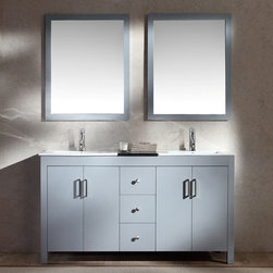 60 inch Contemporary Double Sink Bathroom Vanity Set in Grey Finish - Bathroom Vanities And Sink Consoles