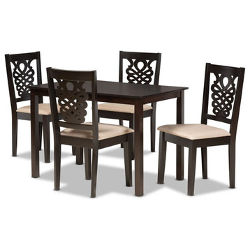 Baxton Studio Sand Fabric Upholstered and Brown Finished Wood 5-Piece Dining Set