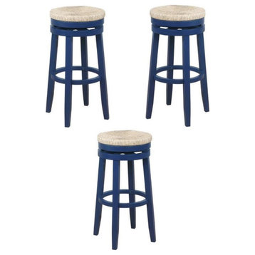 Home Square 31" Wood Swivel Barstool in Navy Blue - Set of 3
