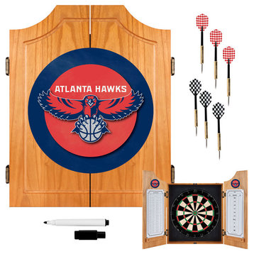 Dart Board Cabinet Set - Atlanta Hawks Logo Dart Board