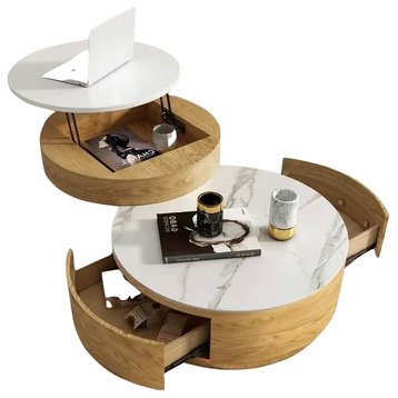 Lift Nesting Coffee Table Set 2 White Sintered Stone