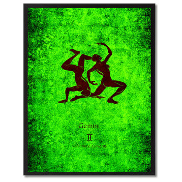 Gemini Horoscope Astrology Green Print on Canvas with Picture Frame, 13"x17"
