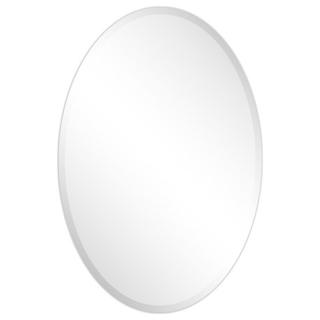 Frameless Beveled Oval Wall Mirror, 1" Beveled Edge, 36"x24"