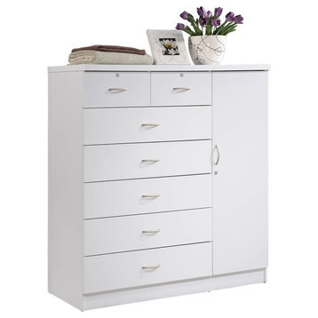 7-Drawer Chest With Locks On 2-Top Drawers Plus 1-Door, White