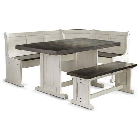 Sunny Designs Carriage House Wood Breakfast Nook Set in Off White Dark Brown