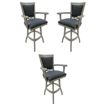 Home Square 34" Swivel Wood Extra Tall Bar Stool with Arms in Gray - Set of 3