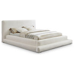 Meridian Furniture - Dane Teddy Fabric Full Bed, Cream, Queen - Bring a brand new look to your personal bedroom sanctuary with this Dane teddy fabric bed. The soft faux shearling teddy fabric feels gentle and soothing to your back as you read or watch TV in bed. Neutral cream makes this bed an easy-to-coordinate option with other furnishings, and a stacked frame design ensures a pleasantly modern aesthetic from every angle. Construction with premium engineered wood material ensures lasting quality and performance.