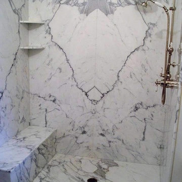 Heart Shaped Marble BookMatched Elegant Slab Shower