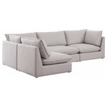 Meridian Furniture - Mackenzie Linen Textured Fabric 4-Piece Modular L-Shaped Sectional, Beige - Mix and match the pieces from the Mackenzie series to create a beautiful seating group that's perfect for the whole gang. These exceptionally crafted sofas, sectionals, and other components are meant to be put together into an infinite number of configurations based on your particular needs and space requirements. Each is upholstered from top to bottom in soft durable linen textured in your choice of colors. Attach the pieces of your choice easily thanks to the included attachment latches.