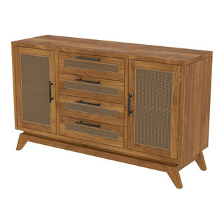 Bonavista Teak Wood 4 Drawer Rattan Large Buffet Cabinet - Rustic ...