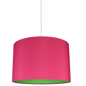 Marie Duo Color Shade Pendant, 10"x15.5", Fuchsia With Green Lining