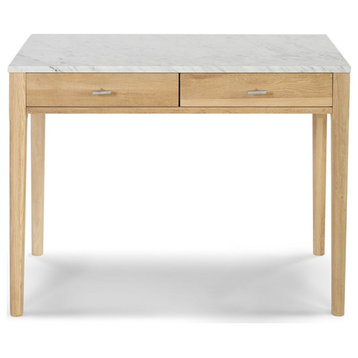 Bianco Collection Meno 36" Italian Marble Console Table in White and Oak