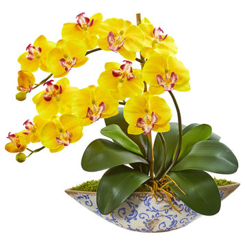 Phalaenopsis Orchid Artificial Arrangement in Vase, Yellow