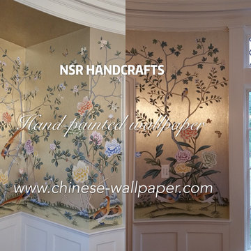 Badminton---hand-painted wallpaper on gilded paper