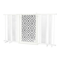 Fusion Gates - Fusion Gate with Gray Diamonds Design, White Pearl, 65"-71.4" - Dog Gates