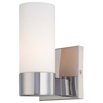 1-Light Wall Sconce, Chrome With Etched Opal Glass Glass