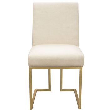 Set of (2) Skyline Dining Chairs in Cream Fabric  Polished Gold Metal Frame
