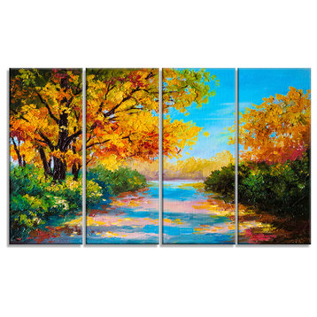 "Autumn Forest With Colorful River" Landscape Canvas Print