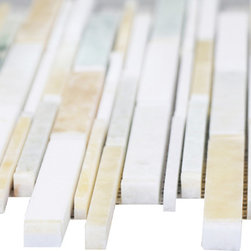 Honey, Mint and White Matte Random Brick Pattern Marble Stone Tiles - Home Accessories & Decor