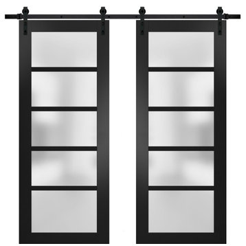 Double Barn Door 60 x 96 Frosted Glass, Quadro 4002 Matte Black, 13FT