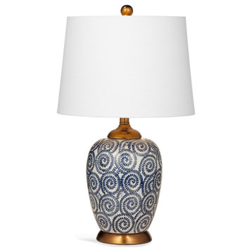 Ceramic Table Lamp in Navy & White Elegant Rustic Lighting