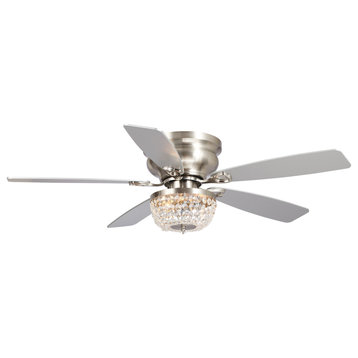 48-in Satin Nickel Crystal Flush Mount Ceiling Fan with Remote and Light Kit