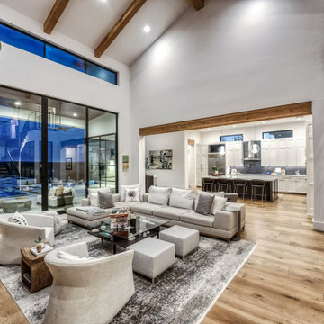 Casual Modern Living Room to Kitchen with Pocket Doors