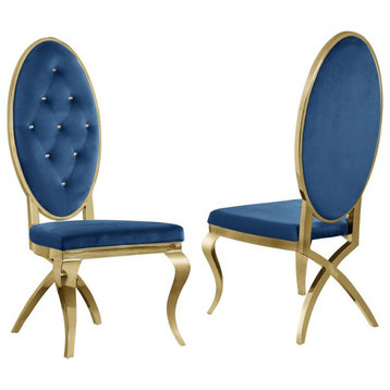 Navy Blue Velvet Tufted Dining Side Chairs