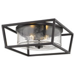 Golden Lighting - Mercer Flush Mount, Matte Black With Matte Black accents and Seeded Glass - With seeded glass and a contemporary finish, the simplicity of the Mercer Collection is suitable for transitional to modern interiors. Bold, graphic lines in matte black create the open cage design. The fixtures are available in multiple accent colors to match or contrast the smooth cages. This flush mount provides widespread ambient lighting.