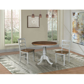 36" Round Extension Dining Table with 2 Madrid Ladderback Chairs