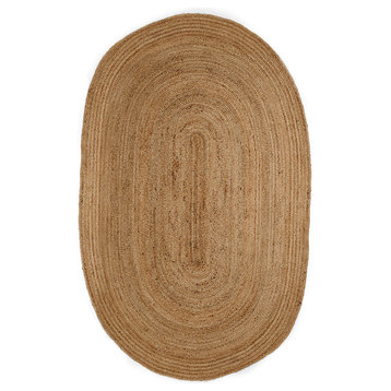 Kerala Natural Jute Rug, Natural and Brown, 6'x9' Oval