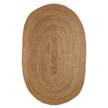 Kerala Natural Jute Rug, Natural and Brown, 6'x9' Oval