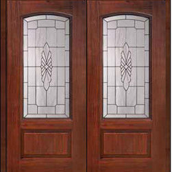 Prehung Double Door 80 Fiberglass Versailles 1 Panel Arch Lite Glass - Front Doors