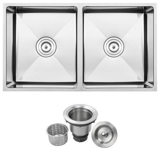 31.25" Undermount 16-Gauge Stainless Steel 50/50 Double Basin Kitchen Sink