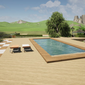 Piscine contemporaine et fauteuil relaxant