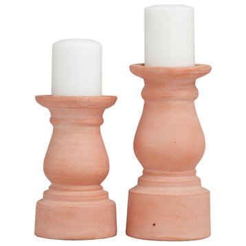 Traditional Orange Ceramic Candle Holder Set 563597