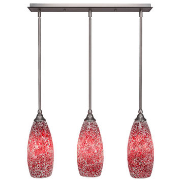 Stem 3-Light Pendalier with Hang Straight Swivel, Brushed Nickel/Red Fusion