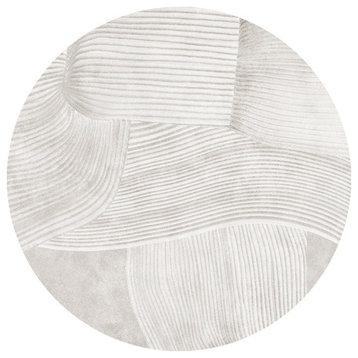 Modern Beige/Grey Short Plush Round Area Carpet, 6'7"x6'7", Grey