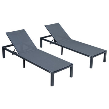 LeisureMod Marlin Patio Chaise Lounge Chair Black Frame Set of 2, Black