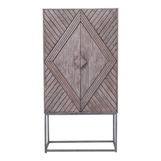 Modern Mosaic Brass Inlay Solid Wood Tall Storage Cabinet.