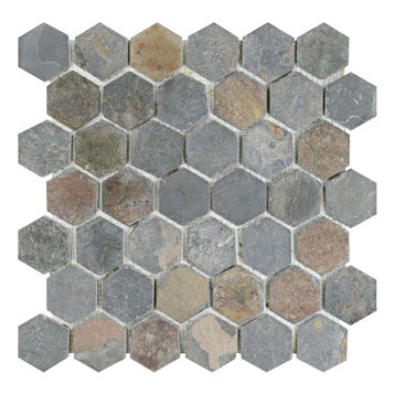 Crag 12"x12" Natural Stone Mosaic Tiles, Slate, Hexagon