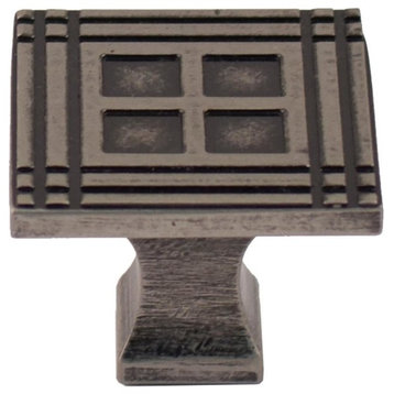 Arts and Crafts Square Cabinet Knob, Weathered Nickel
