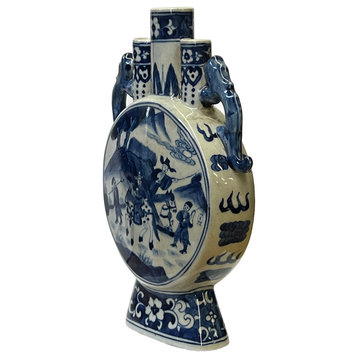 Chinese Blue White Porcelain Moon Round Flat People Theme Vase Hws3004