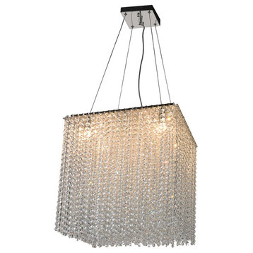 Clear Dropped Crystal Square Box Chandelier, Chrome Frame