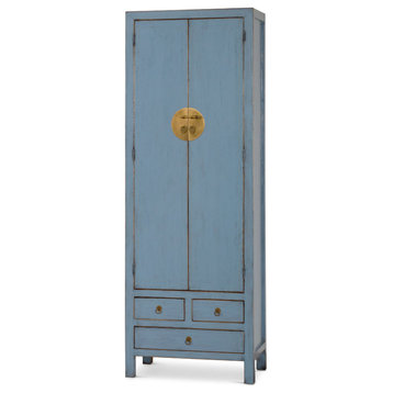 Distressed Pastel Blue Elmwood Chinese Ming Armoire